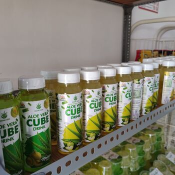 Produk minuman lidah buaya dikemas secara modern dan disebarkan di pusat oleh-oleh Gunungkidul.